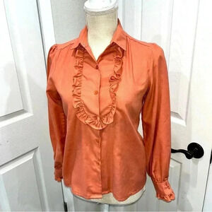 Hukapoo Vintage 70’s ruffle front, gathered puff shoulder, button front blouse